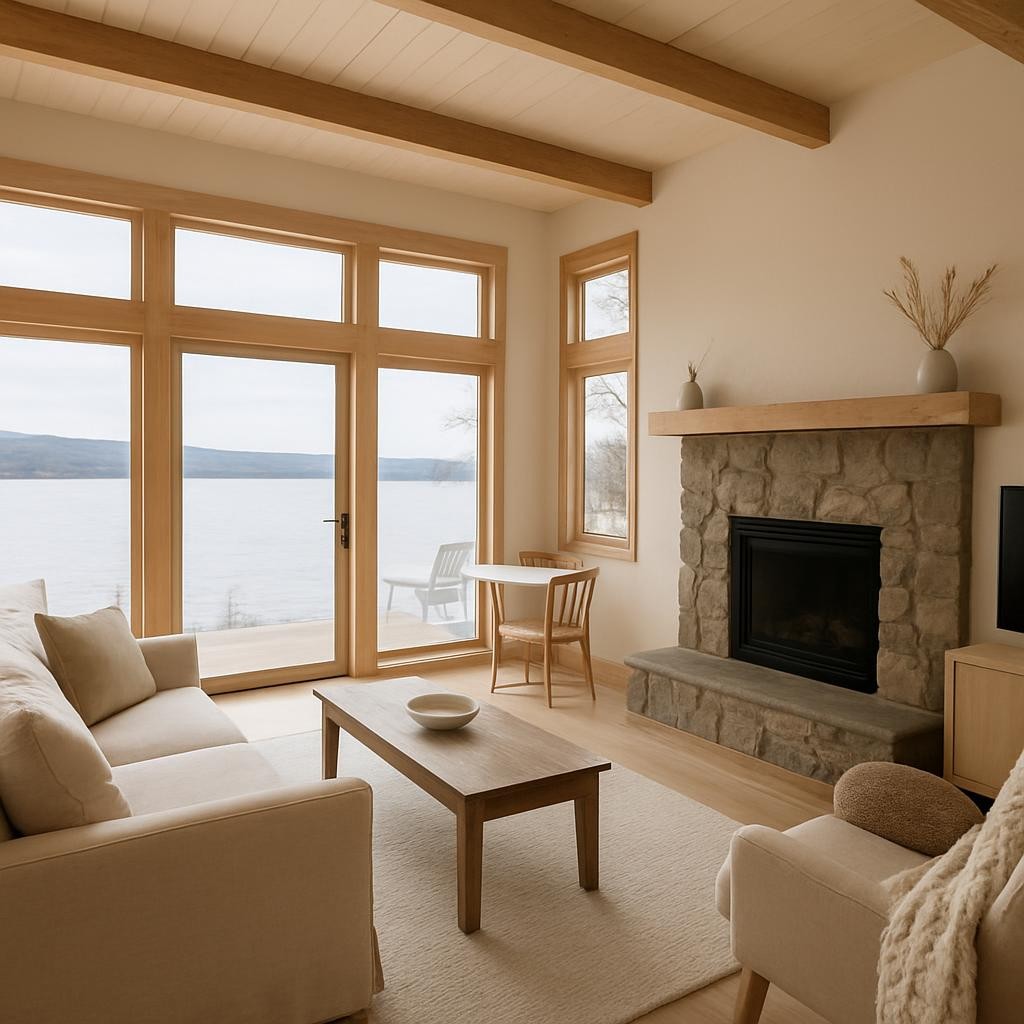 Elegant vacation rental interior with lake views demonstrating investment potential in Central New York