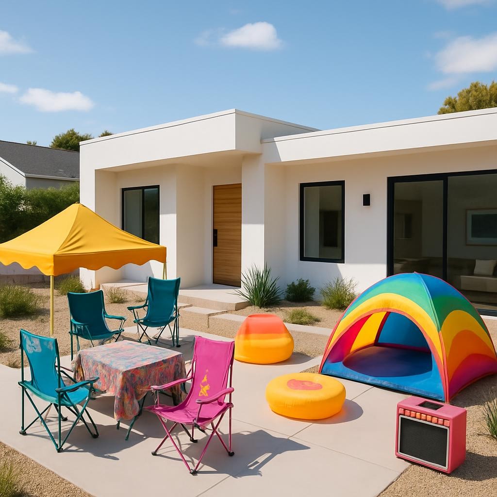 Modern vacation rental property prepared for music festival season with flexible booking options and festival-themed amenities