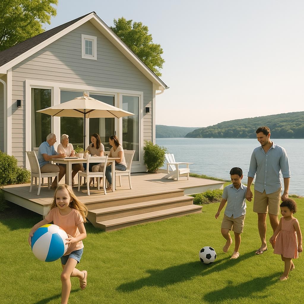 Lakefront vacation rental with spacious outdoor areas perfect for multi-generational families