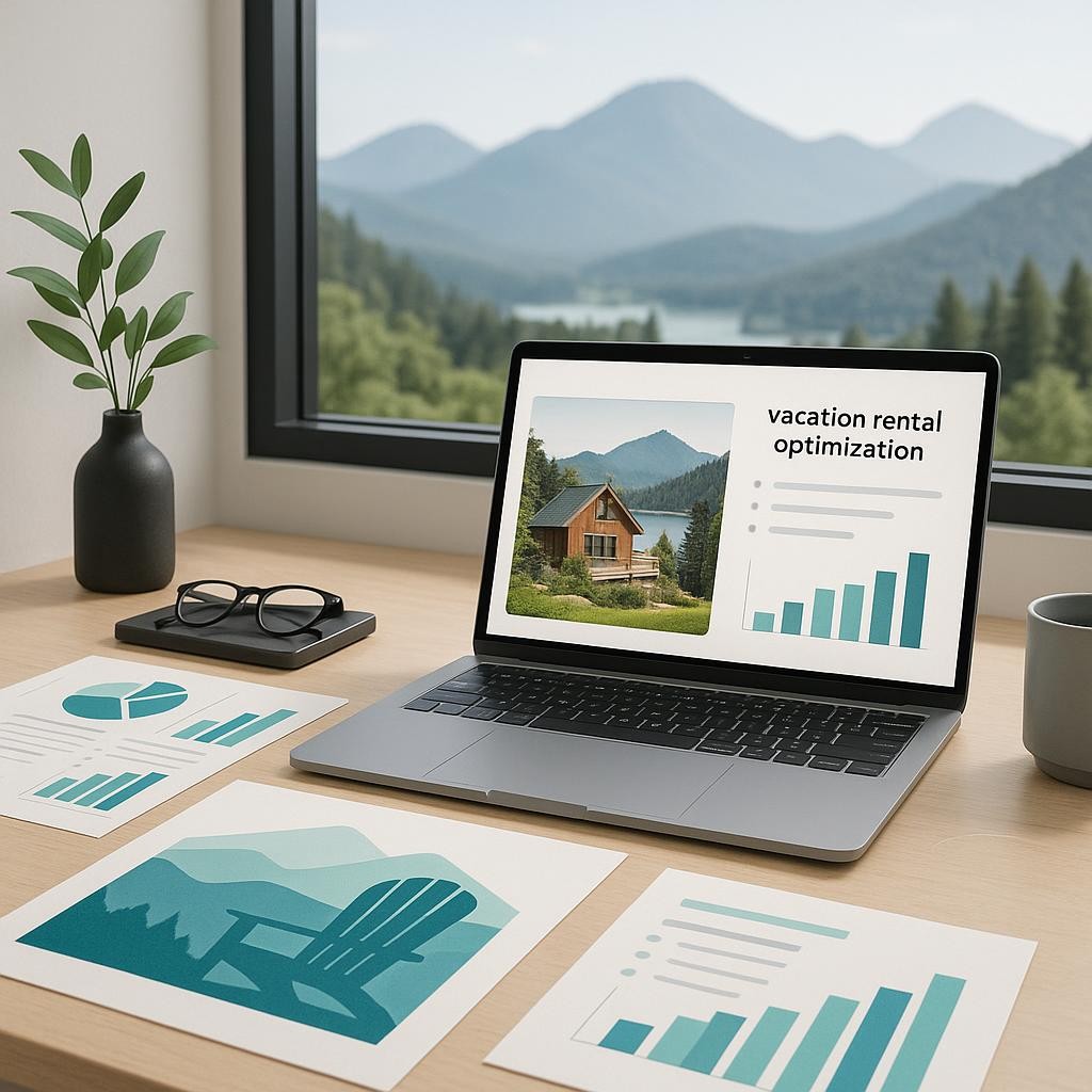Professional vacation rental marketing setup with mountain views