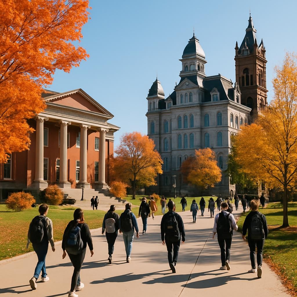 Syracuse University campus during peak academic season