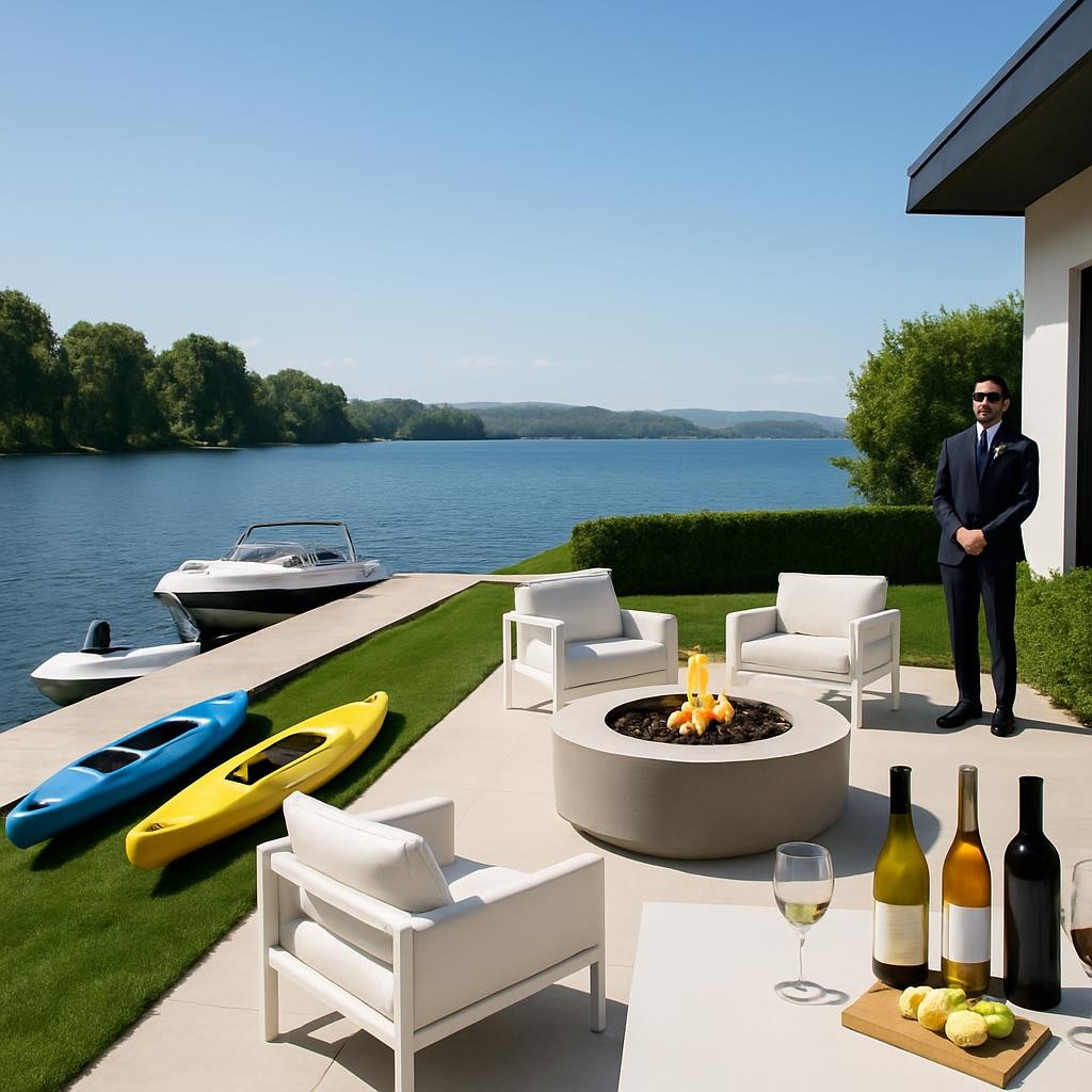 Exclusive luxury amenities featuring private dock, premium outdoor entertainment areas, and curated experiences